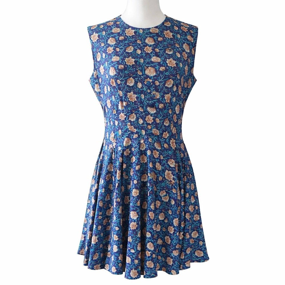 H&M Floral Blue & Coral Print Ruffle Summer Dress